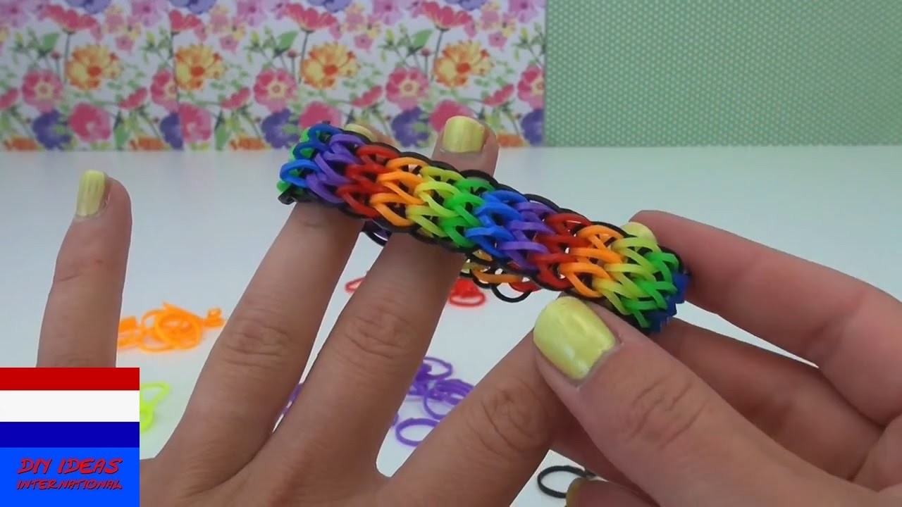 DIY Loom Bands Triple Single Rainbow – zelf armband maken met vork