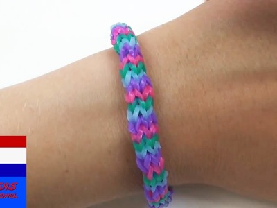 DIY vierkleurige armband van loom bandjes. rainbow loom armband. handleiding