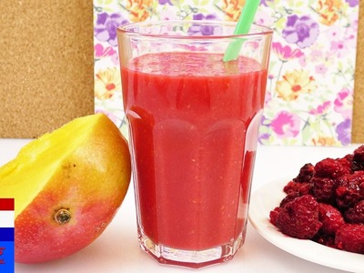 Zelf rode smoothie maken | vitaminebom met mango, frambozen & sinaasappelsap | lekker & gezond