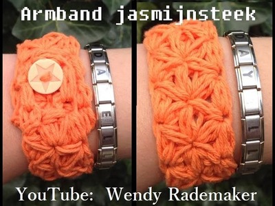 Armband Jasmijnsteek - oranje gehaakte armband - bracelet, crochet