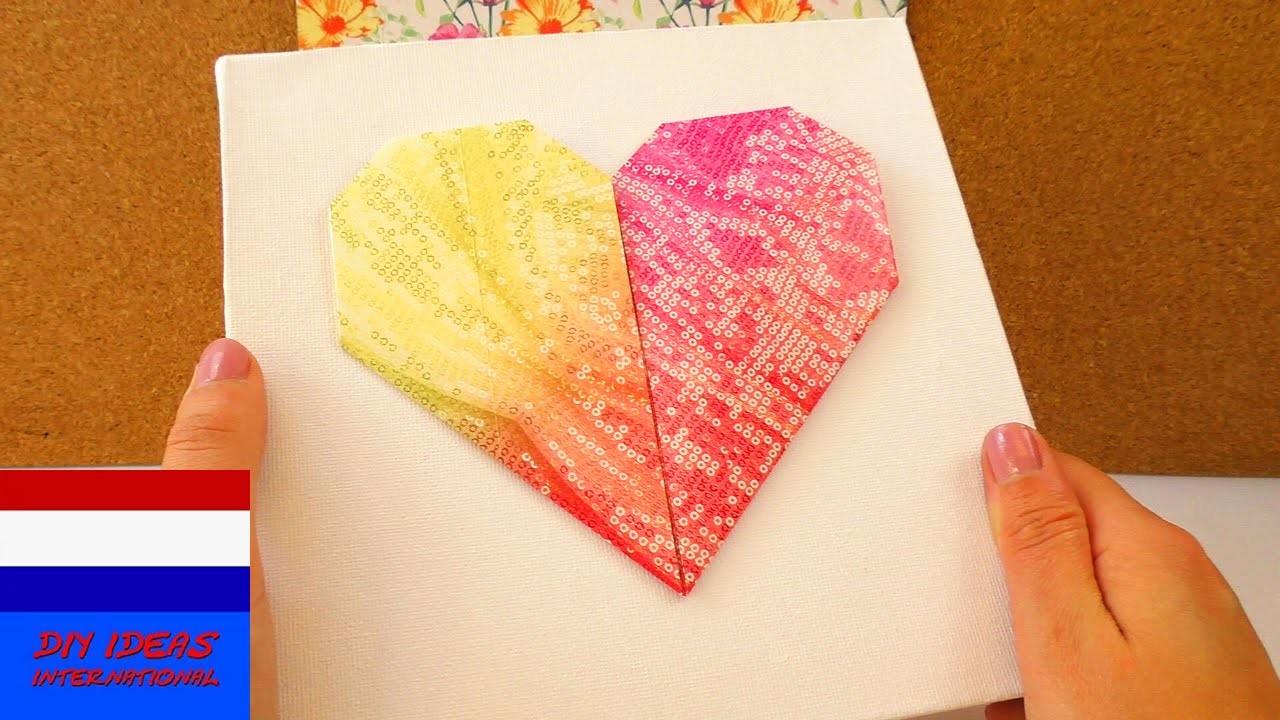 DIY origamihart op doek | leuk decoratie- & cadeau-idee | eenvoudig & snel zelf maken
