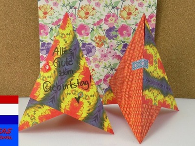 DIY 3D-verjaardagskaart | creatieve verjaardagsstaander van origamipapier | piramide