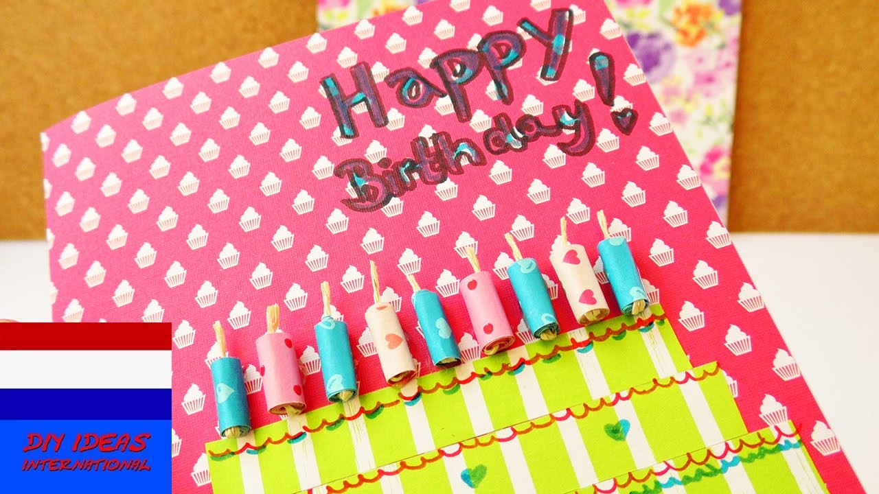Happy Birthday!!! DIY zelf verjaardagskaart maken | leuke kaart van bont papier | taart met kaarsjes