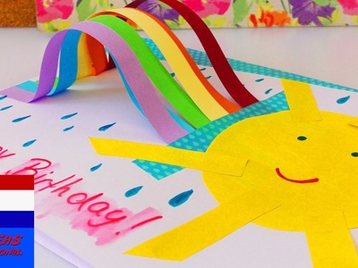 Zelf schattige verjaardagskaart met regenboog maken | rainbow birthday card DIY idee
