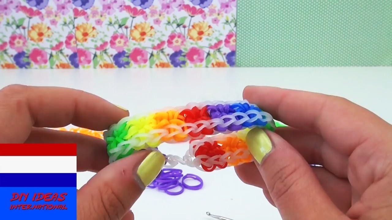 DIY rainbow loom starburst bracelet. sterretjesarmband. handleiding. met vork