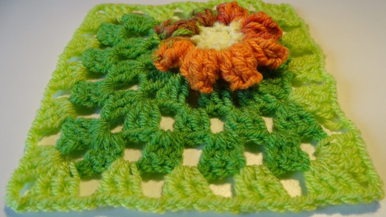 Crochet Popcorn Flower Granny Square