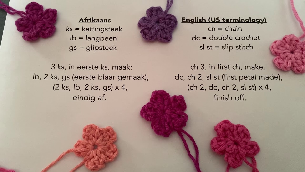 Leer blomme hekel: Blom 1. Learn to make crochet flowers: Flower 1