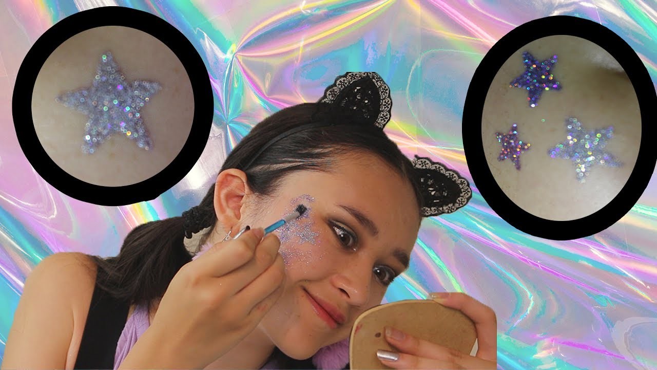 Een HOLO glittertattoo op mijn gezicht zetten! | DIY