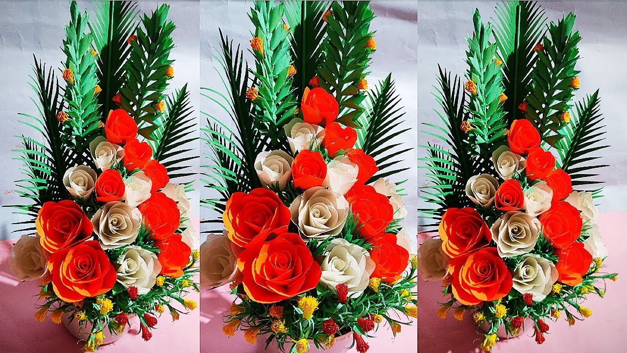 3D paper roses flowers bouquet||paper roses bouquet|| paper rose||@piya mondal art & craft