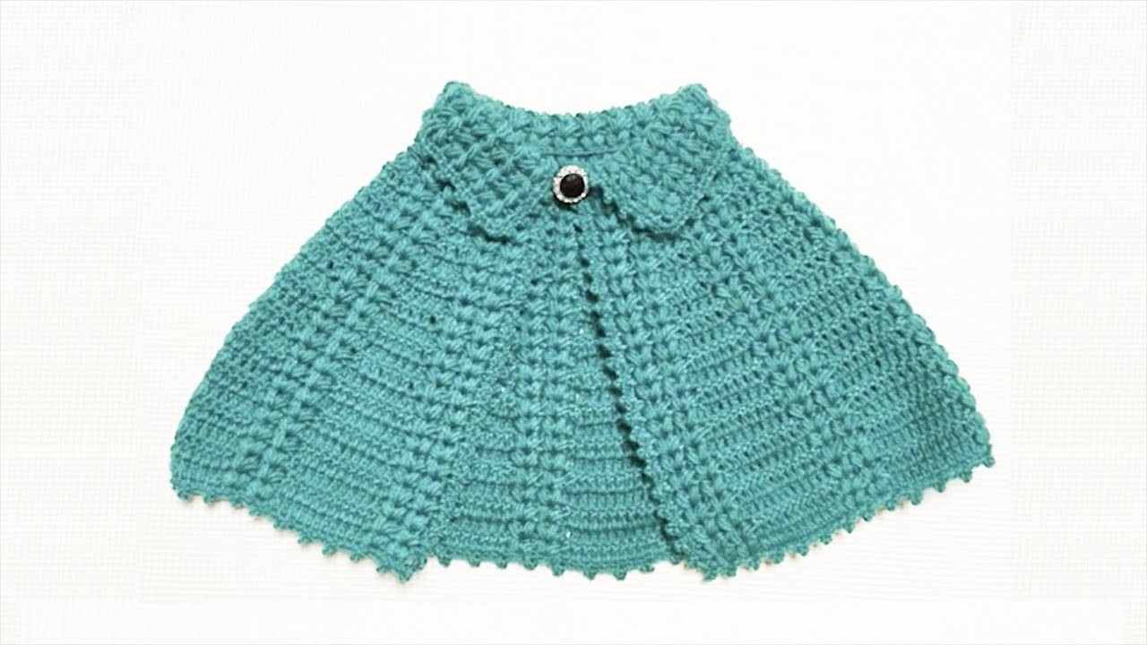 钩针教程：可爱的儿童翻领小披肩斗篷，尺寸可调，钩法一点也不难 How to Crochet Shawl for Baby. How to Crochet A Poncho: Kids Poncho