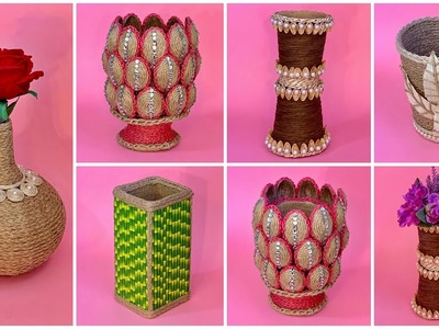 5 Diy Flower Vase. Diy Rope Vase. Diy Jute Vase. Handmade Flower Vase