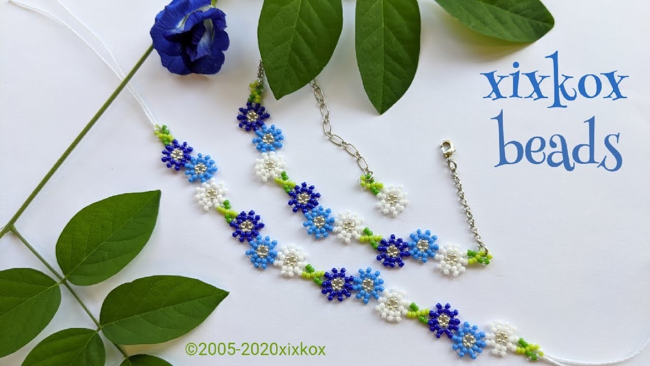 【DIY】xixkox beads ❀ビーズステッチ 小花のアンクレット #seedbeads #anklet