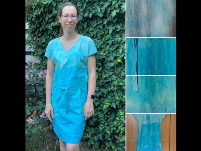 Rea dress jurkje verven in 3 tinten blauw met Dylon verf, katoen stof verven.