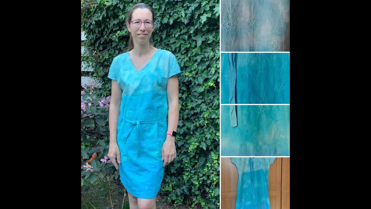 Rea dress jurkje verven in 3 tinten blauw met Dylon verf, katoen stof verven.
