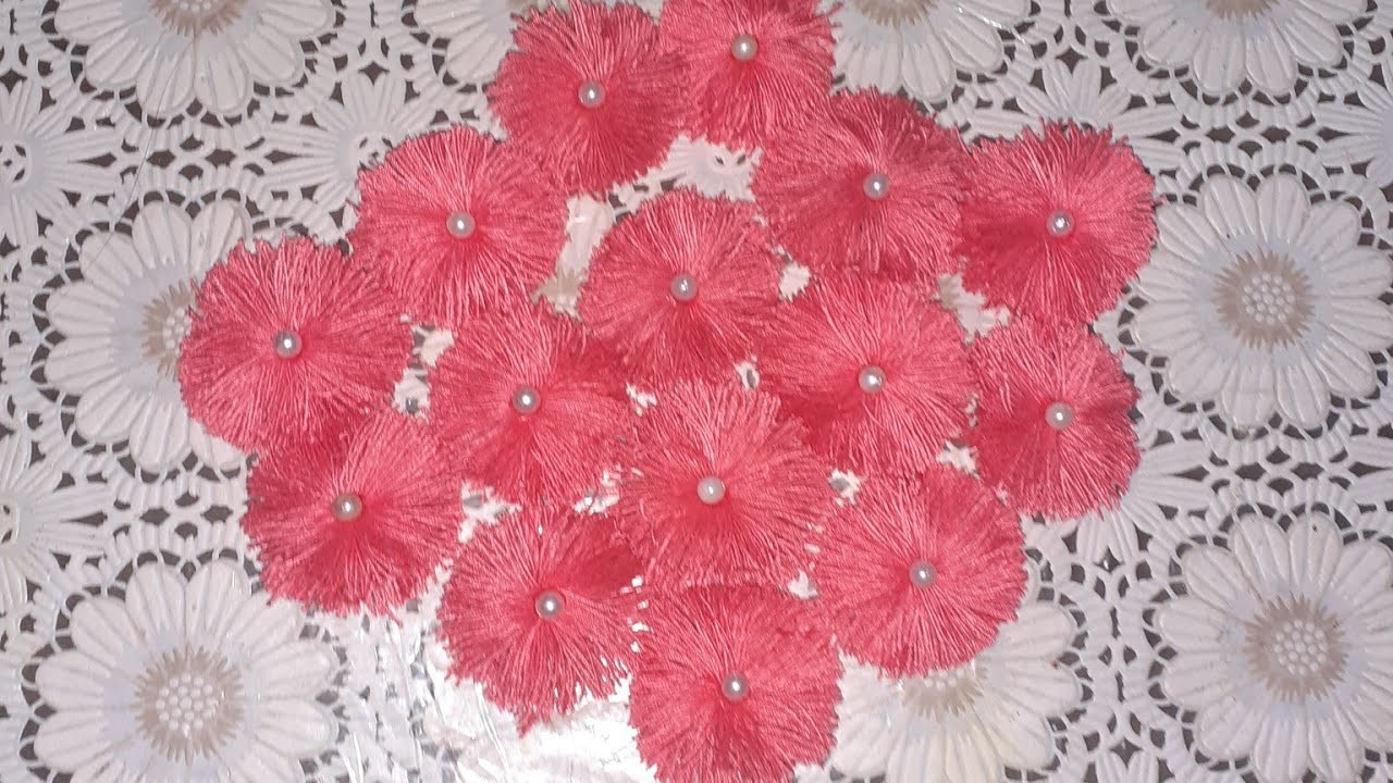 Diy pom pom flowers wall flowers home decor.সুতার কদম ফুল