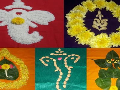 Ganesh chaturthi craft ideas | ganesh diy crafts | leaf, cashew, rice, badham, flowers ganesh
