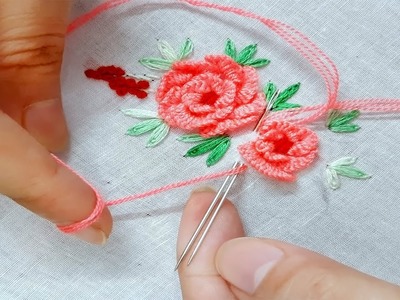 Rose Embroidery: Hand Embroidery Rose with Cast On Stitch (গোলাপ ফুলের ডিজাইন )
