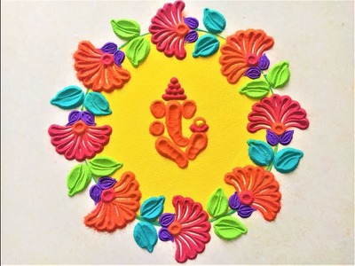 Easy, innovative and creative rangoli for Ganesh Chaturthi.गणेश चतुर्थी के लिये सरल औरआकर्षक रंगोली।