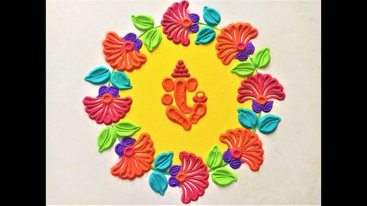 Easy, innovative and creative rangoli for Ganesh Chaturthi.गणेश चतुर्थी के लिये सरल औरआकर्षक रंगोली।