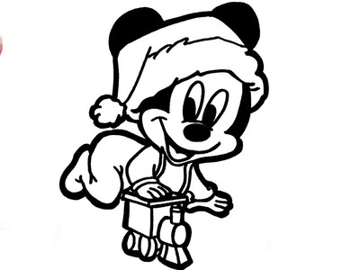 Dibujos de MICKEY MOUSE bebé con tren y disfraz de papa Noel - How to draw  Mickey Mouse baby