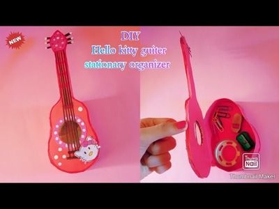 DIY Hello kitty guitar stationary organizer.DIY guitar with cardboard.School Crafts
