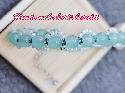 DIY How to make beads bracelet   knot 繩結 编绳教程 串珠手链 斜卷结