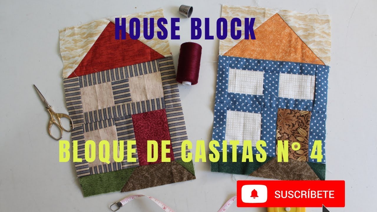 Bloque de Casitas  con la técnica de patchwork. Bloque N° 4 .House Blocks
