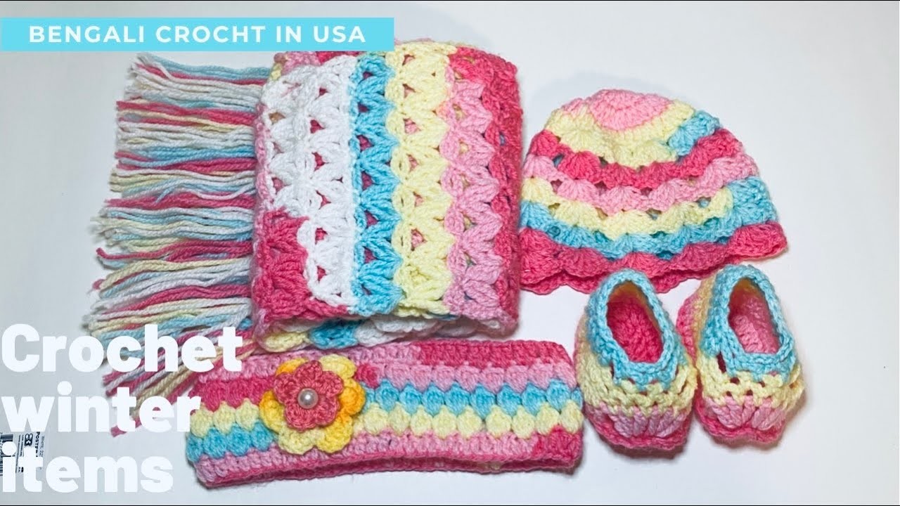 Crochet winter 4 items.কুশিরাটার ৪ টি শীতের পন্যে ।