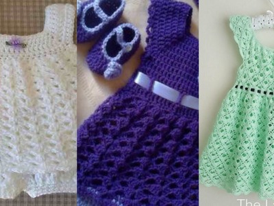 Crochet baby frock. crochet baby outfit. crochet color contrast  crochet birthday dresses