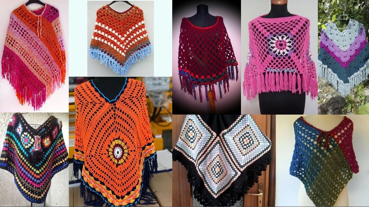 Designer GrannyCrochet Spring Poncho Shawls.hand knitted Stoles and Triangleshawls