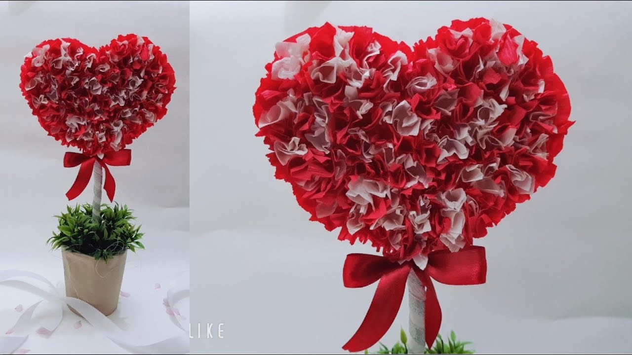 DIY - Crepe Paper Heart Tree Decoration - Easy Paper Craft - Làm Cây Trái Tim Handmade Đơn Giản