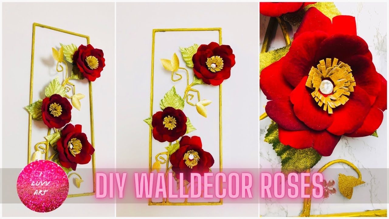 Diy red velvet roses wall decor #redroses wanddeko mit Rosen blätter selber machen #wanddeko