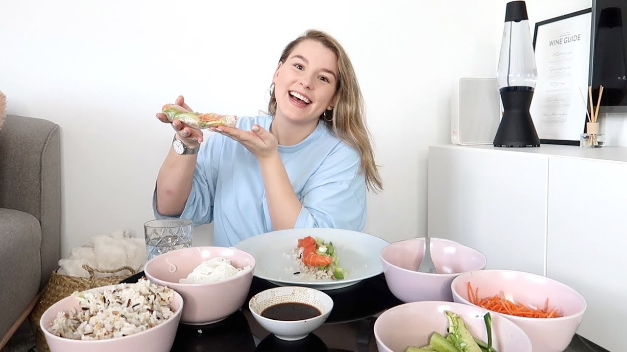 Spring roll & zalm sashimi mukbang | All About Leonie