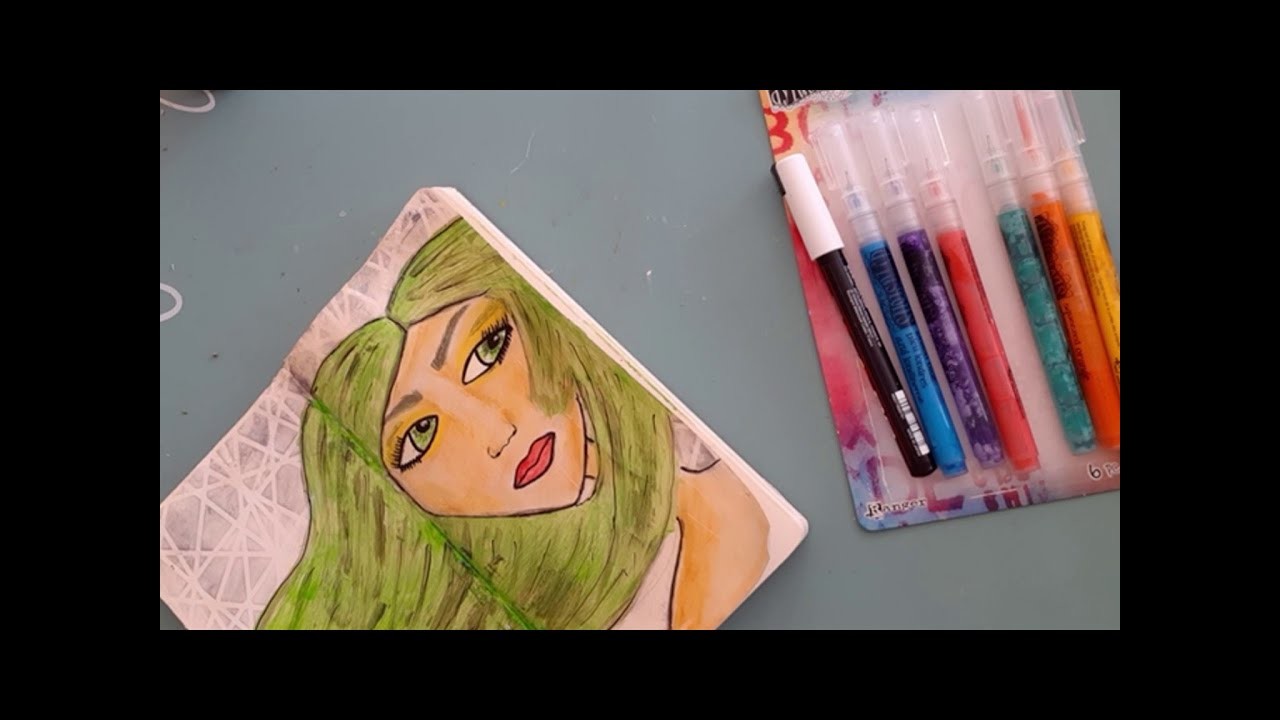 The wind blows. Art Journal.  Drawing. The Girl with the green hair. 