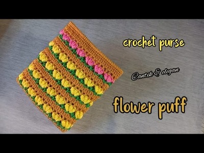 Dompet rajut terbaru motif flower puff. crochet wallet for beginner. rajutan #07