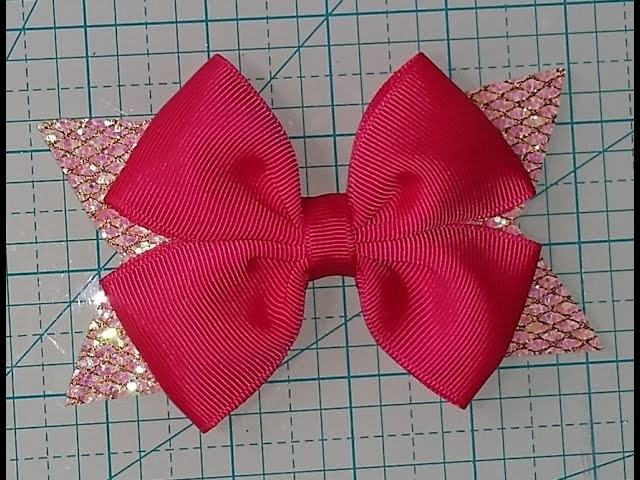 Combo Bow with Ribbon and Faux Leather.Glitter Canvas (using double pinch bow and faux leather base)
