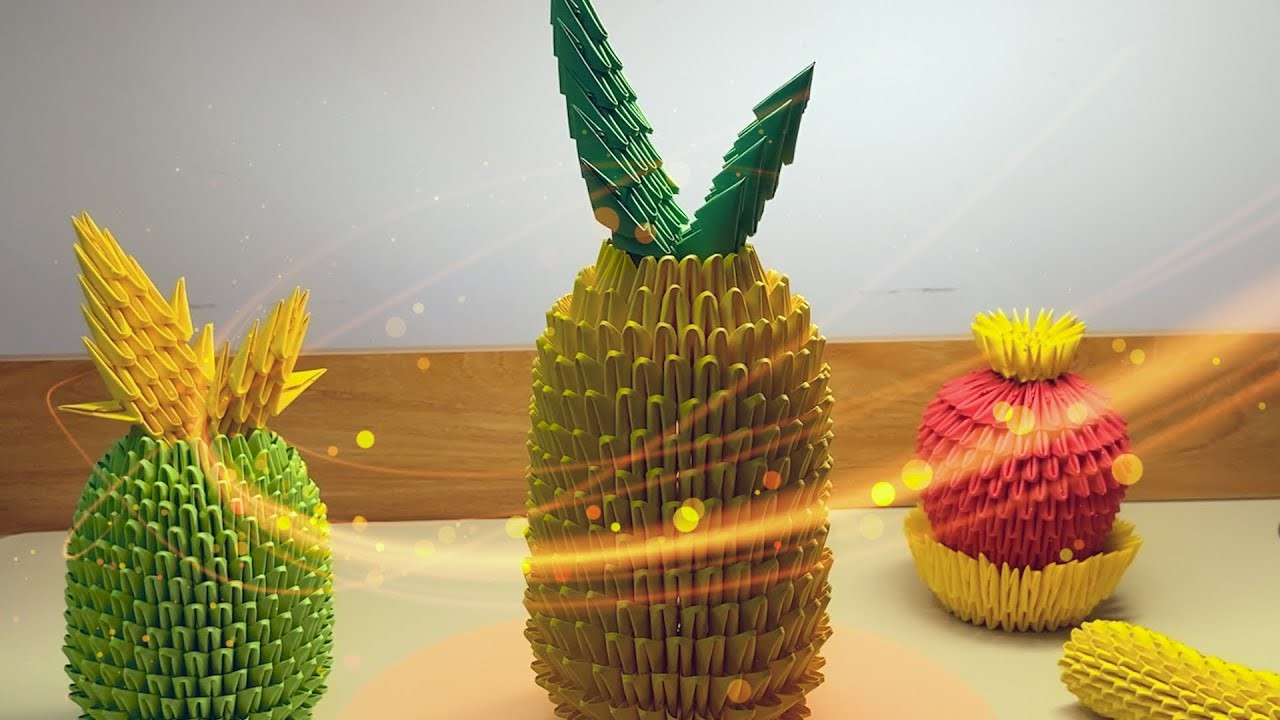3d origami pineapple I How to make 3d origami pineapple with paper I 3d菠萝 I 三角插折纸教程