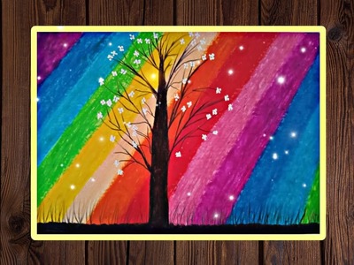 Easy oil pastel drawing|Rainbow tree|رسم سهل|Leodraw#Leodraw