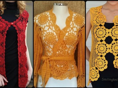 Elegant Hand Knitted Granny Square Crochet Cardigan Top & Blouses