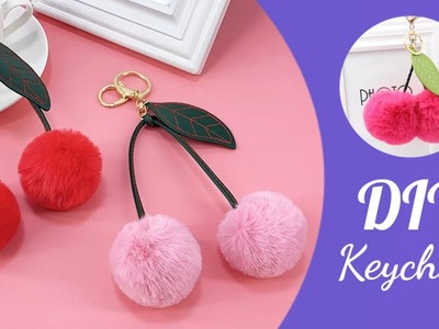 DIY Cherry Pom Pom Keychain ????. handmade cherry keychain. DIY Keychain. #shorts