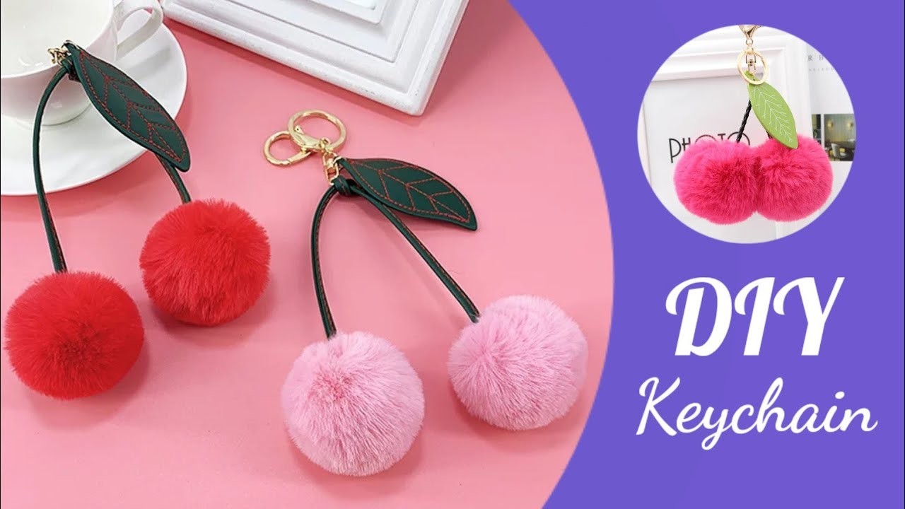 DIY Cherry Pom Pom Keychain ????. handmade cherry keychain. DIY Keychain. #shorts