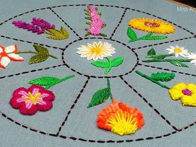 9 Beautiful Flower Embroidery With Different Stitch,  ফুল সেলাই, Tiny Flower Embroidery Design-384