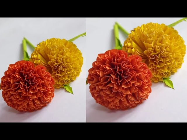 কাগজ দিয়ে গাদা ফুল বানানো ||How to make paper marigold ||kagoj diye gada ful banano|| paper flower