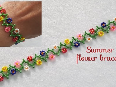 Zigzag daisy bracelet.Cute daisy flower bracelet.Summer flower bracelet.Handmade jewelry.Diy Beading