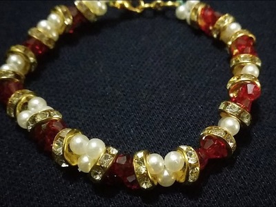 ???????? Crystal Bracelet DIY || Pearl Bracelet || Jewellery Making Malayalam || Shabna's Designs