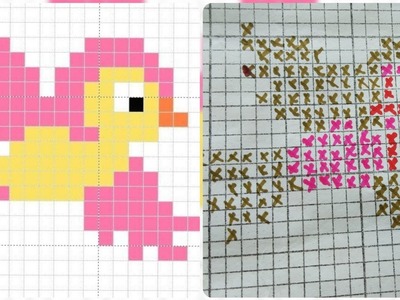 Beautiful sparrow cross stitch Pattern full tutorial for beginner
