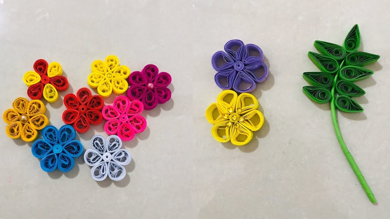 Paper Quilling flowers. paper Quilling leaves.easy. tool නැතුව හදමු