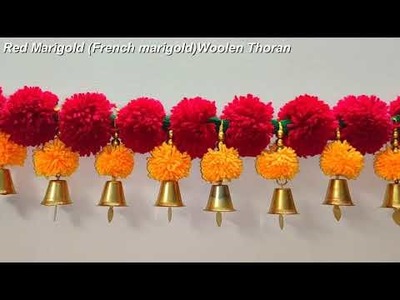 Red Marigold woolen Toran | French Marigold Woolen toran | Varalakshmi pooja dwara thoranam
