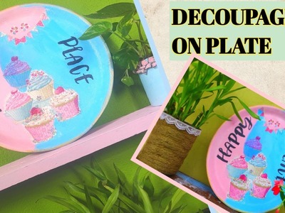 Reuse of old plate.decoupage on plates with nepkin paper. गोजाम  plate जों साजायदो
