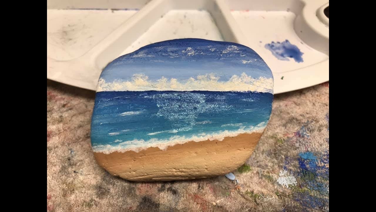 Strand en zee op steen schilderen GS:16